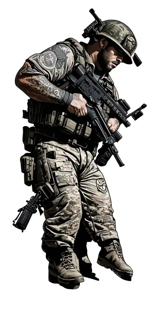Military/Law Enforcement Themed sleeve featuring combat service in Iraq, U.S. Marine Corps, U.S. Army Military Police tattoo design idea
