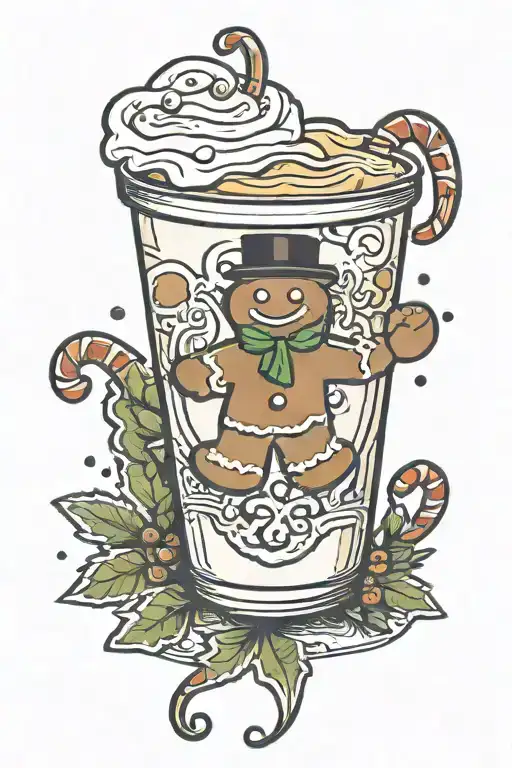 eggnog carton next to gingerbread man tattoo design idea
