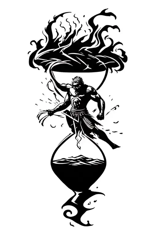 Trojan Warrior Drowning in painful terror inside the top half of an hourglass. Outline of tattoo should be a teardrop  tattoo design idea