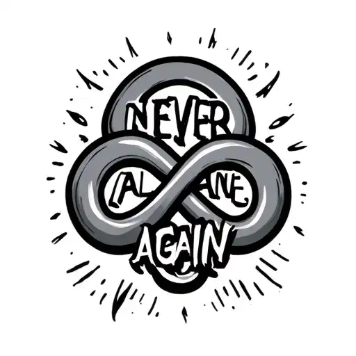 infinity sign with the words "never alone again" written inside tattoo design idea