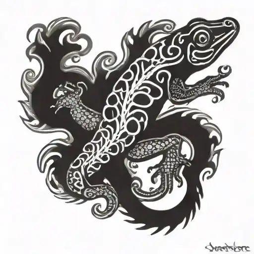 Polynesian salamander in tattoo design idea