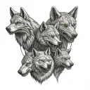 A evil realistic totem pole with the heads of a WOLF, DRAGON, BEAR, SHARK  together like family tattoo design idea