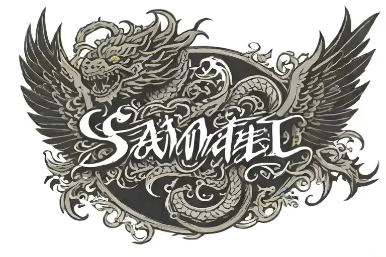SAMAEL lettering with background tattoo design idea