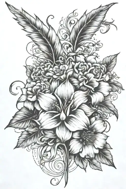 dark feminine spine tattoo with the Leo zodiac flower, Scorpio zodiac flower and Pisces zodiac flower tattoo design idea