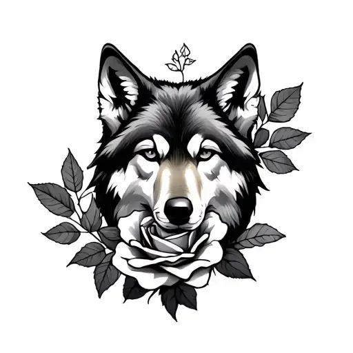 wolf, rose and leaf with cancer sign tattoo design idea