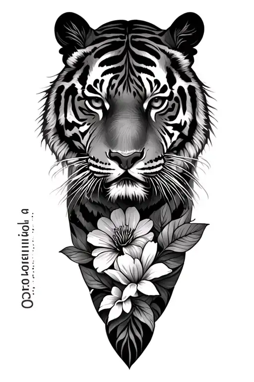 "more than a conquerer" flower wrap tattoo featuring tiger surrounded tattoo design idea