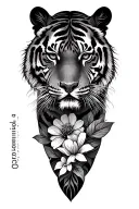 "more than a conquerer" flower wrap tattoo featuring tiger surrounded tattoo design idea