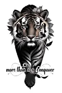 "more than a conquerer" flower wrap tattoo featuring tiger surrounded tattoo design idea