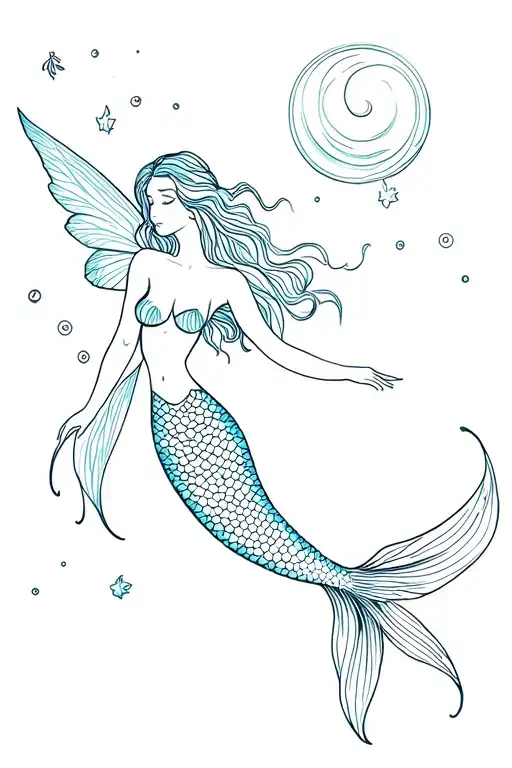 Mermaid And Fairy tattoo design idea