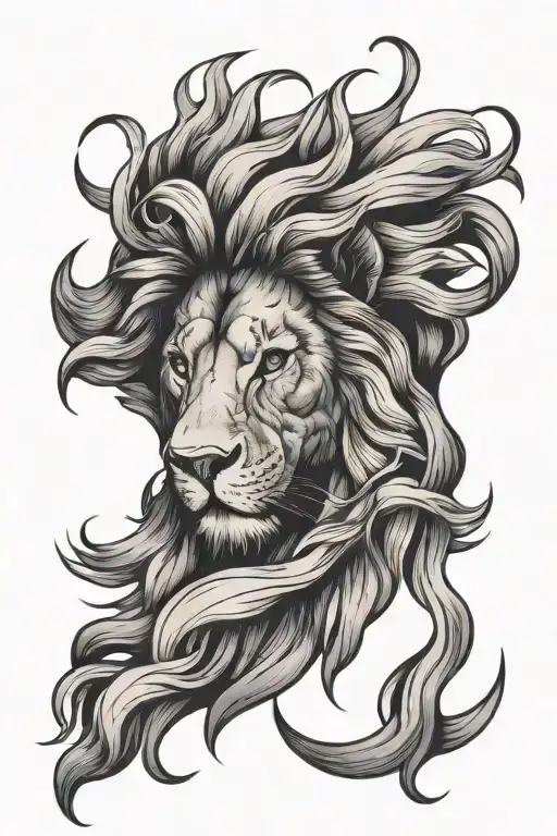 lion fire in the mane tattoo design idea