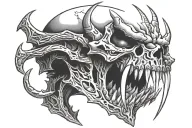 demon skull mouth open with fangs tattoo design idea