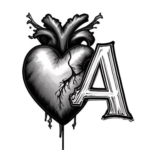 Heart with an A and a vertical writing tattoo design idea