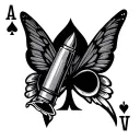 sharp bullet with butterfly wings and an ace of spades card to represent the Vietnam war  tattoo design idea