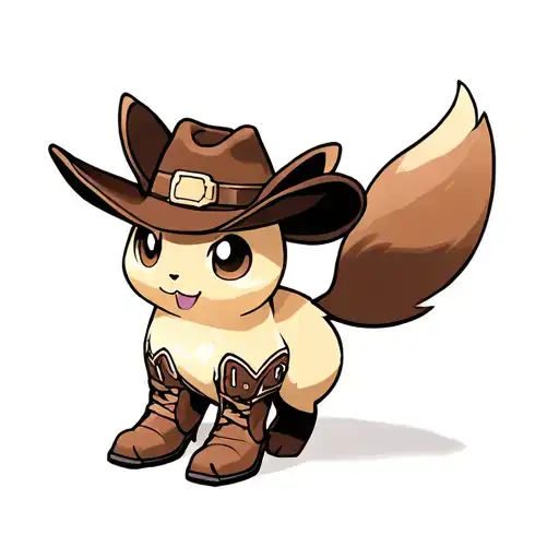 eevee Pokémon with cowboy boots and cowboy hat.  tattoo design idea