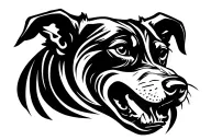 black dog front facing barking tattoo design idea