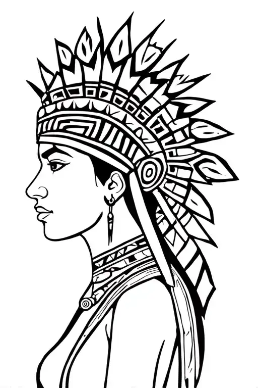 aztec woman tattoo with headdress  tattoo design idea