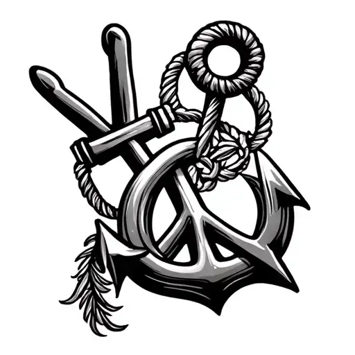 Navy anchor with peace sign intertwined tattoo design idea