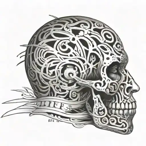 the person who has a face has ME written on it and is lifting an axis on which LIFE is written and behind that axis anot tattoo design idea