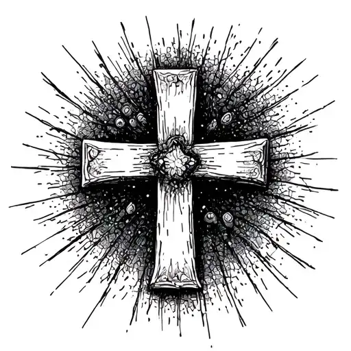 Create a sketch the main form is a cross, inside the cross funny different meme tattoo design idea
