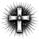 Create a sketch the main form is a cross, inside the cross funny different meme tattoo design idea