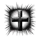 Create a sketch the main form is a cross, inside the cross funny different meme tattoo design idea