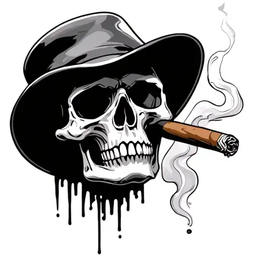 skull smoking cigar tattoo design idea