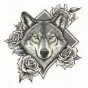 Wolf Rose cross tattoo design idea