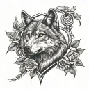 Wolf Rose cross tattoo design idea