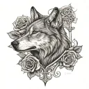 Wolf Rose cross tattoo design idea