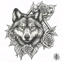 Wolf Rose cross tattoo design idea