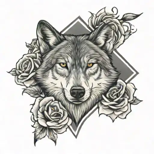 Wolf Rose cross tattoo design idea