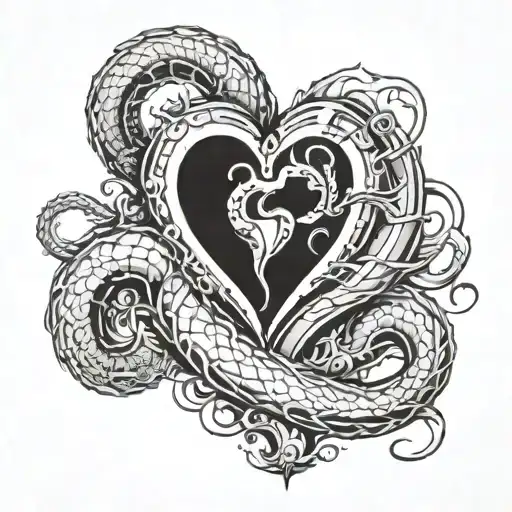 serpent biting heart tattoo design idea