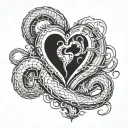 serpent biting heart tattoo design idea