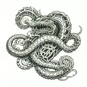 serpent biting heart tattoo design idea