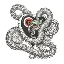 serpent biting heart tattoo design idea