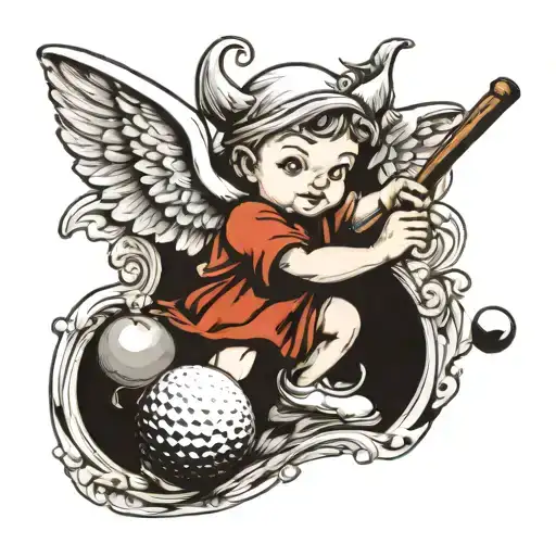 cherub golfing tattoo design idea