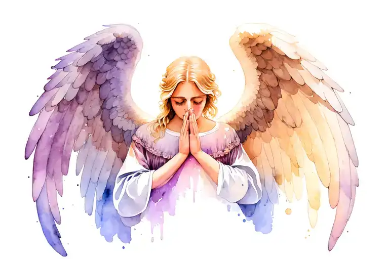 Angel praying and crying tattoo design idea