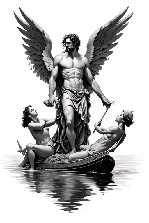 greek mythology featuring hades, charon on the river styx, falling icarus and artemis tattoo design idea