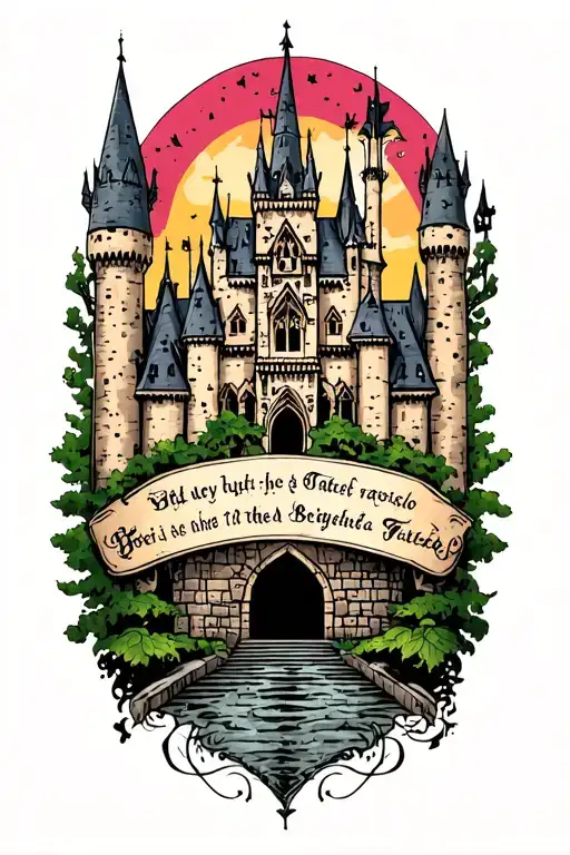 gothic castle colour tattoo tattoo design idea