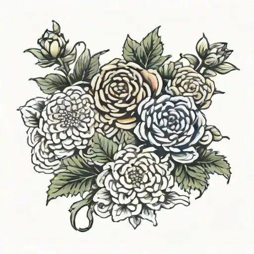 chrysanthemum and rose intertwined tattoo design idea