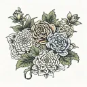 chrysanthemum and rose intertwined tattoo design idea