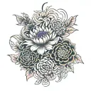 chrysanthemum and rose intertwined tattoo design idea