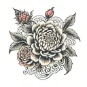 chrysanthemum and rose intertwined tattoo design idea