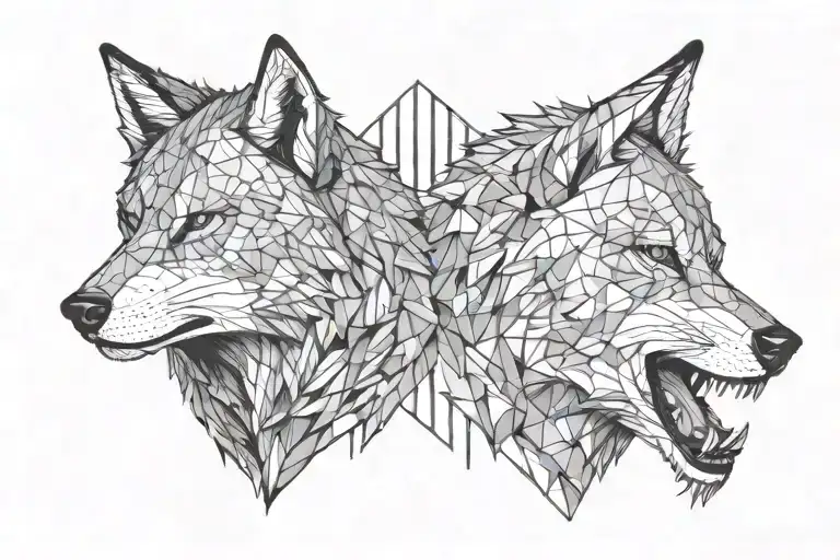 a two splited wolfs heads one of them angry tattoo design idea