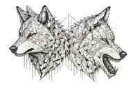 a two splited wolfs heads one of them angry tattoo design idea
