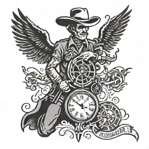cowboy duel birth clock tattoo design idea
