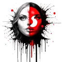 womans face split in middle half face is white half black, the sun in one eye moon in other tattoo design idea