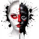 womans face split in middle half face is white half black, the sun in one eye moon in other tattoo design idea