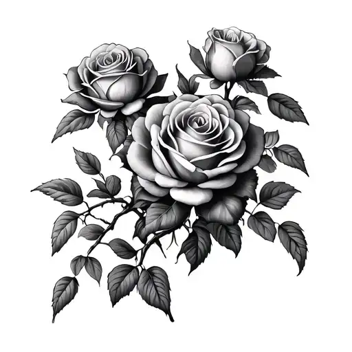 roses growing from realistic poision tree branches tattoo design idea
