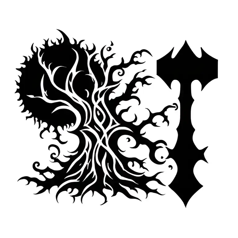 elder tree and thors hammer tattoo design idea